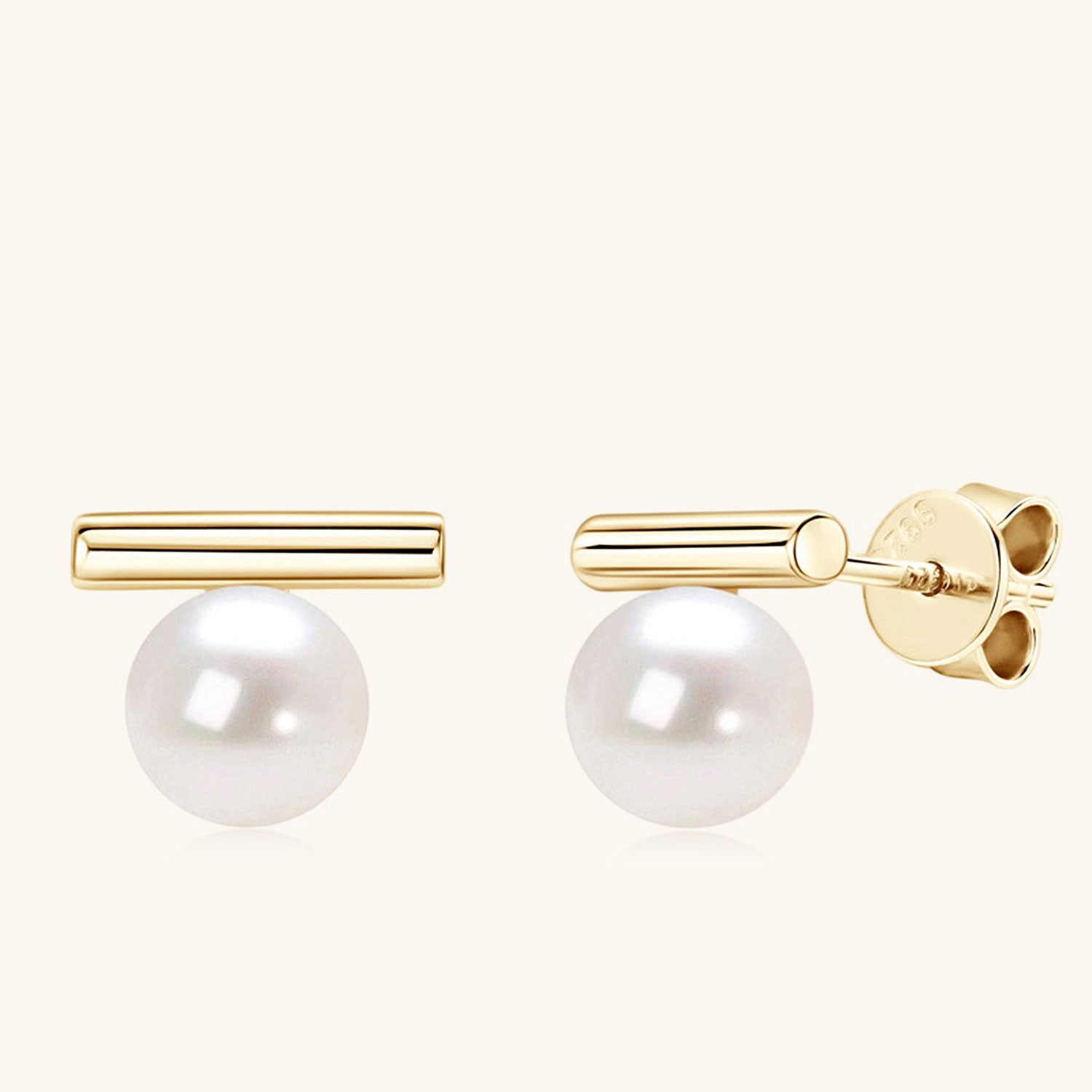 Freshwater Pearl Bar Stud Earrings - Gold