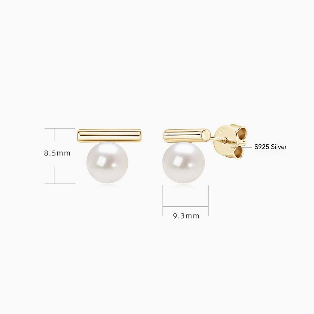 Freshwater Pearl Bar Stud Earrings - Gold