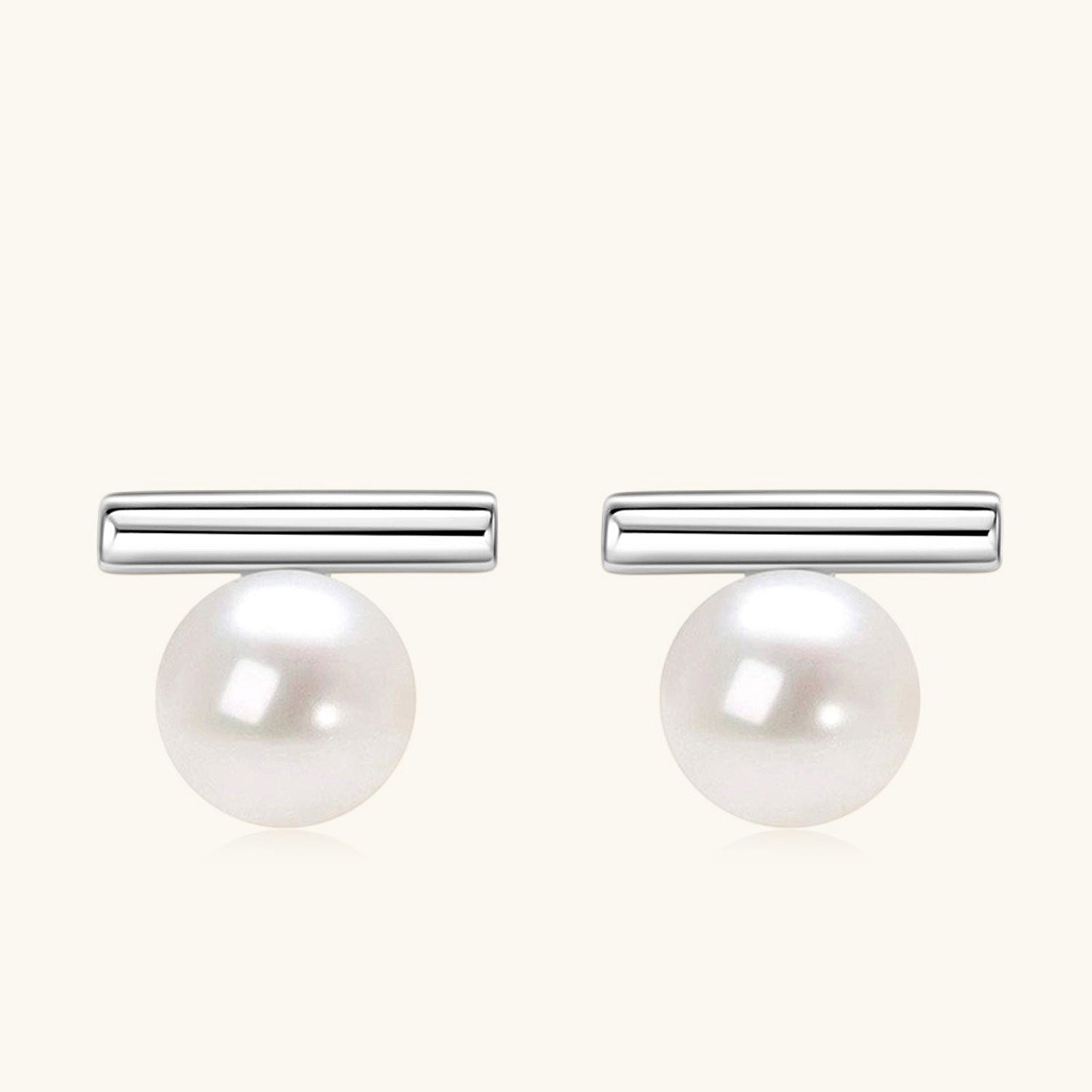 Freshwater Pearl Bar Stud Earrings - Silver