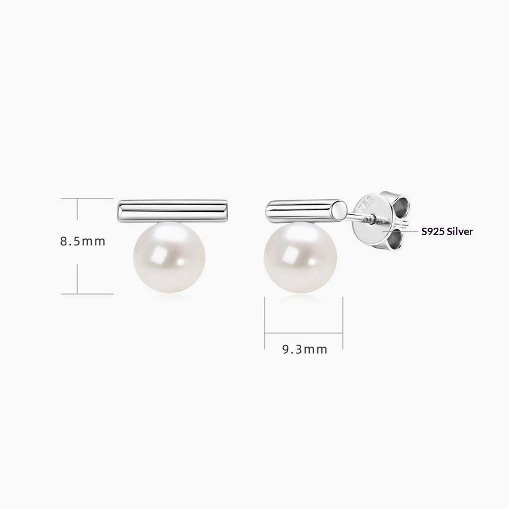 Freshwater Pearl Bar Stud Earrings - Silver