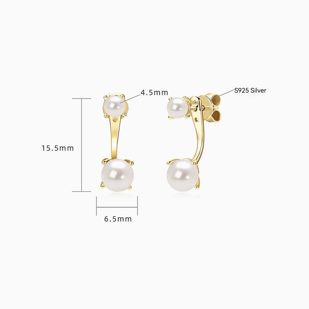 Double Freshwater Pearl Drop Earrings - Gold