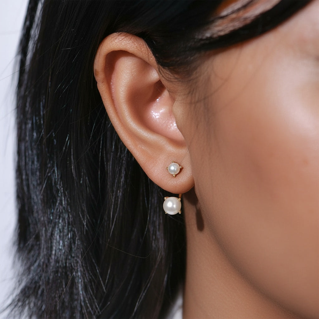 Double Freshwater Pearl Drop Earrings - Gold