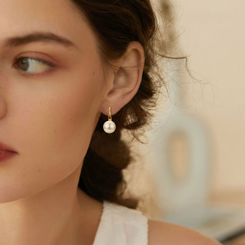 Freshwater Pearl Drop Hook Earrings - Gold
