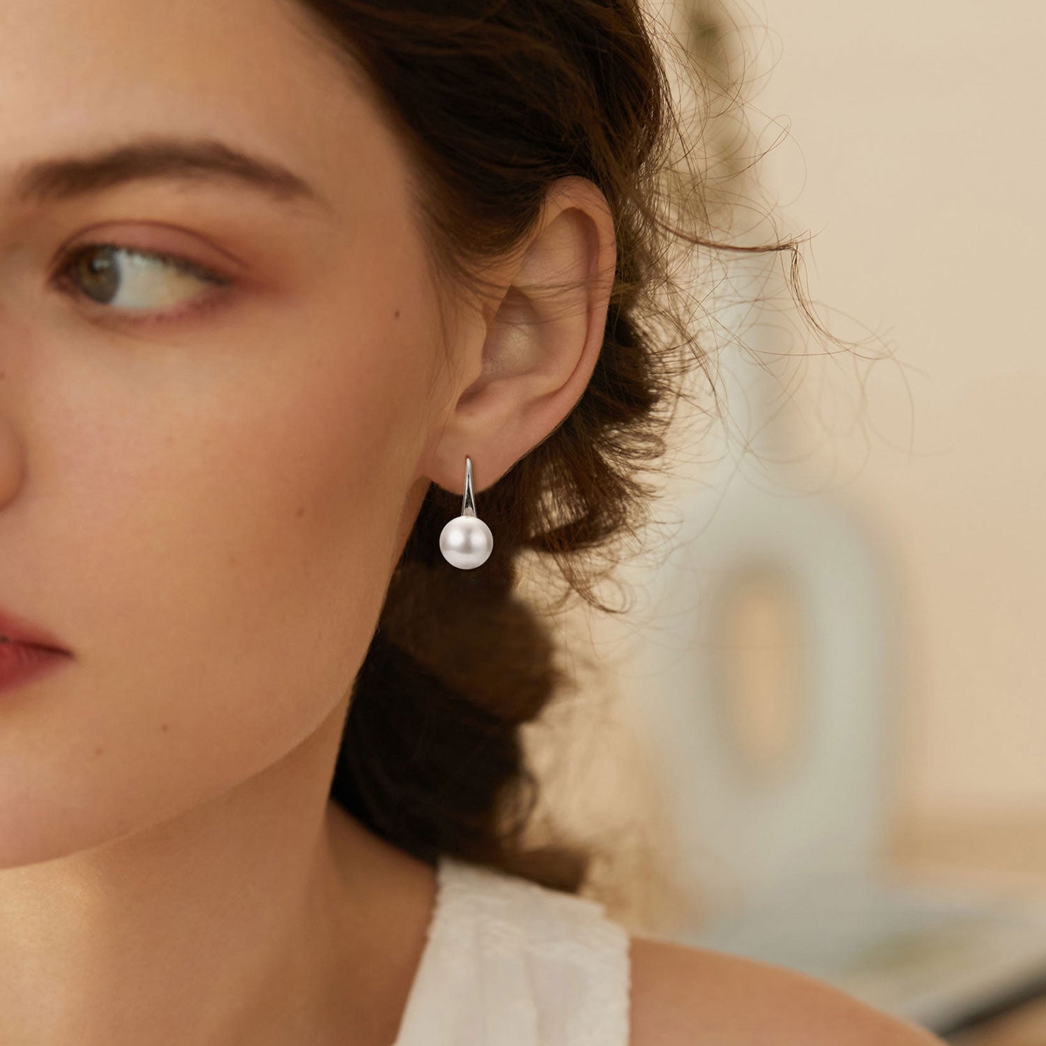 Freshwater Pearl Drop Hook Earrings - Silver