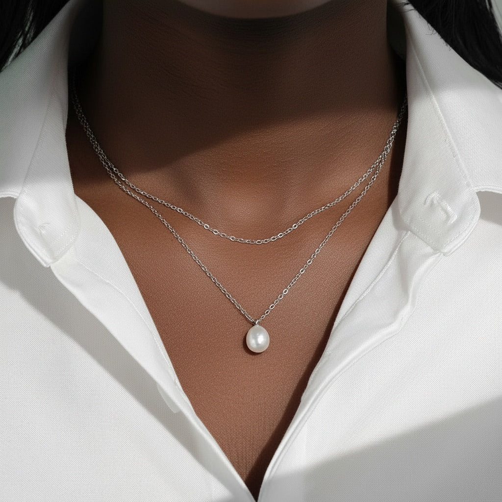 Freshwater Pearl Layered Necklace - Silver