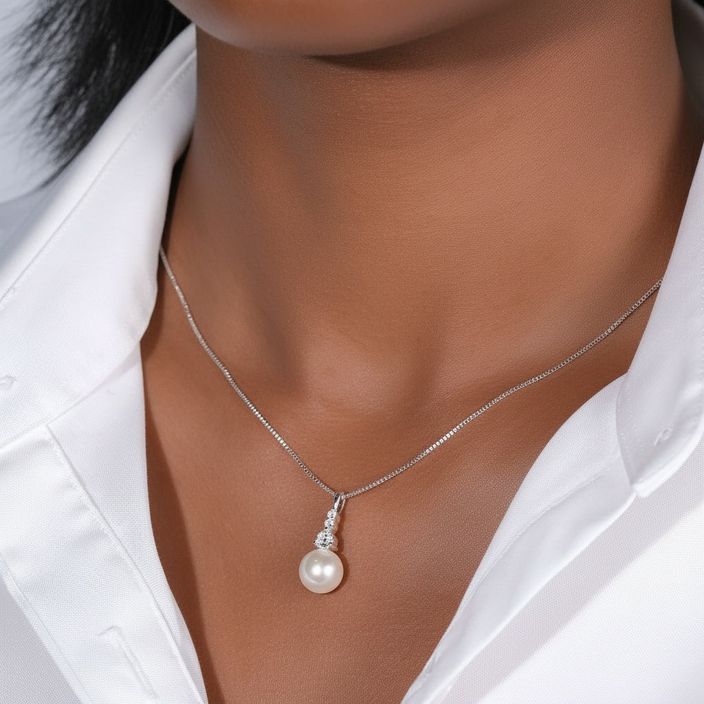 Freshwater Pearl Three Stone Necklace - Silver