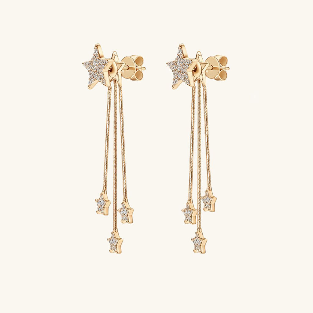 Fringe Star Moissanite Drop Earrings - Gold