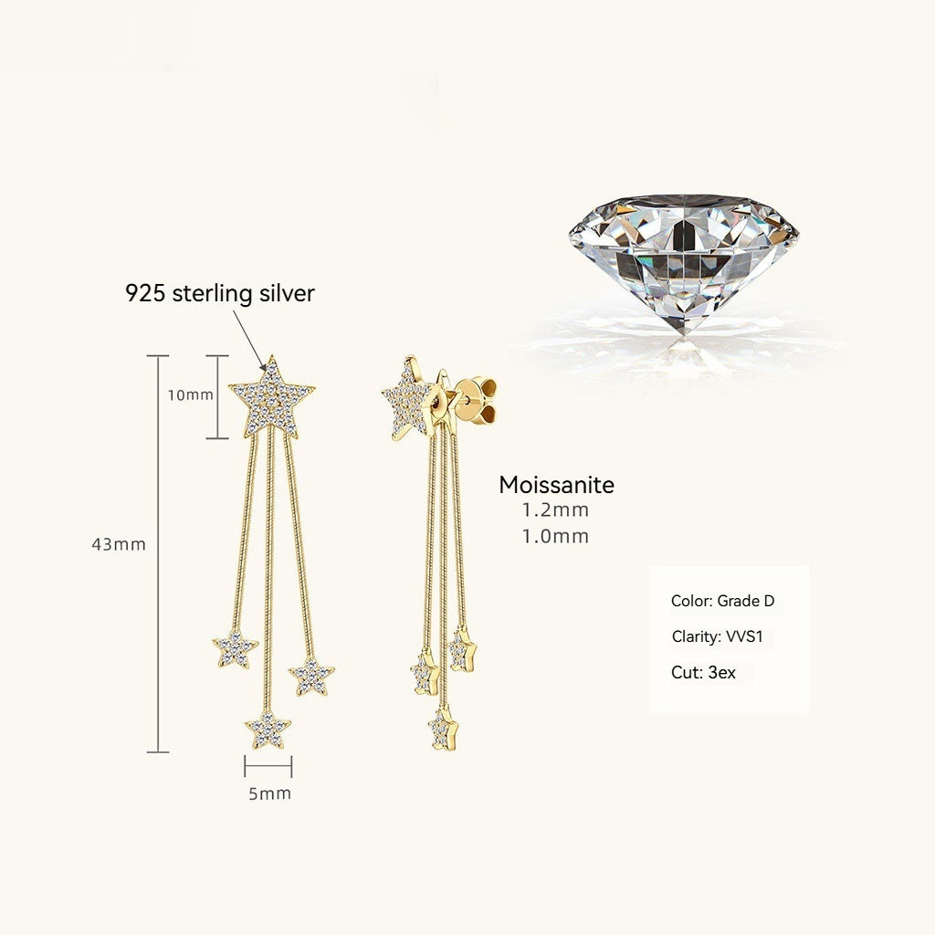 Fringe Star Moissanite Drop Earrings - Gold