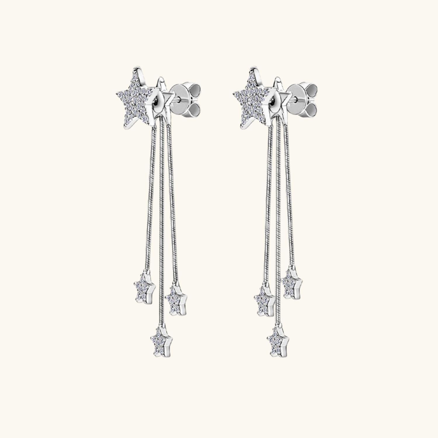 Fringe Star Moissanite Drop Earrings - Silver