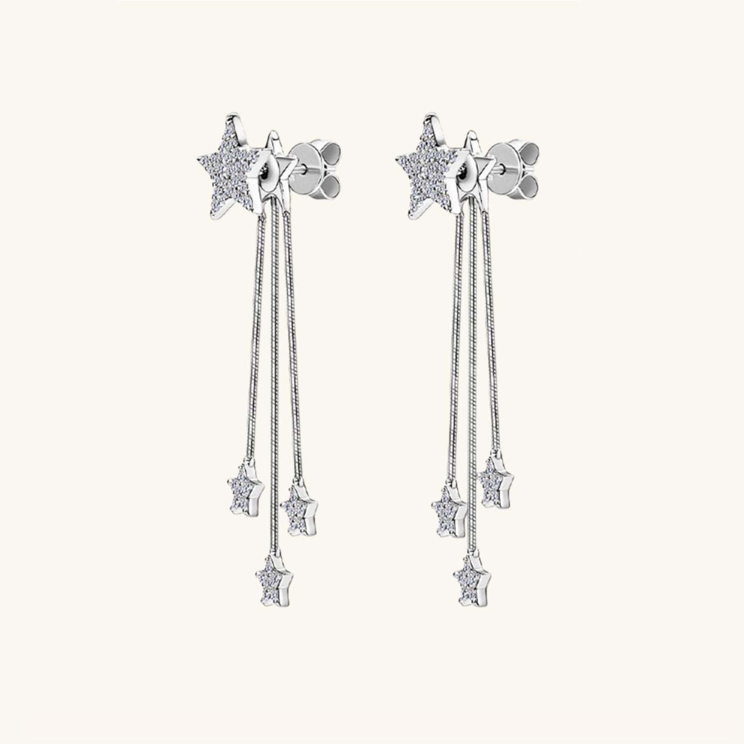 Fringe Star Moissanite Drop Earrings - Silver