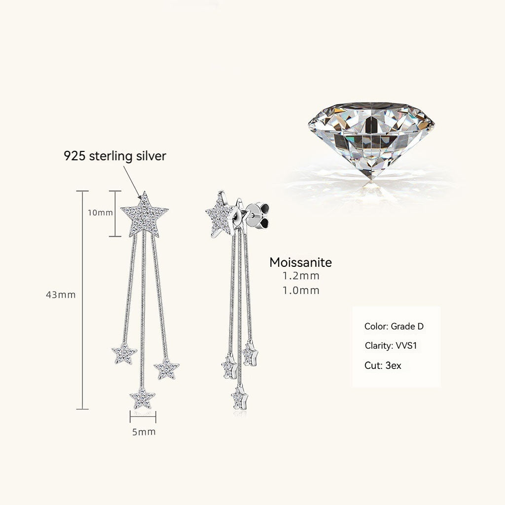 Fringe Star Moissanite Drop Earrings - Silver