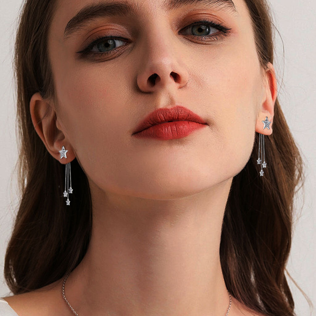 Fringe Star Moissanite Drop Earrings - Silver