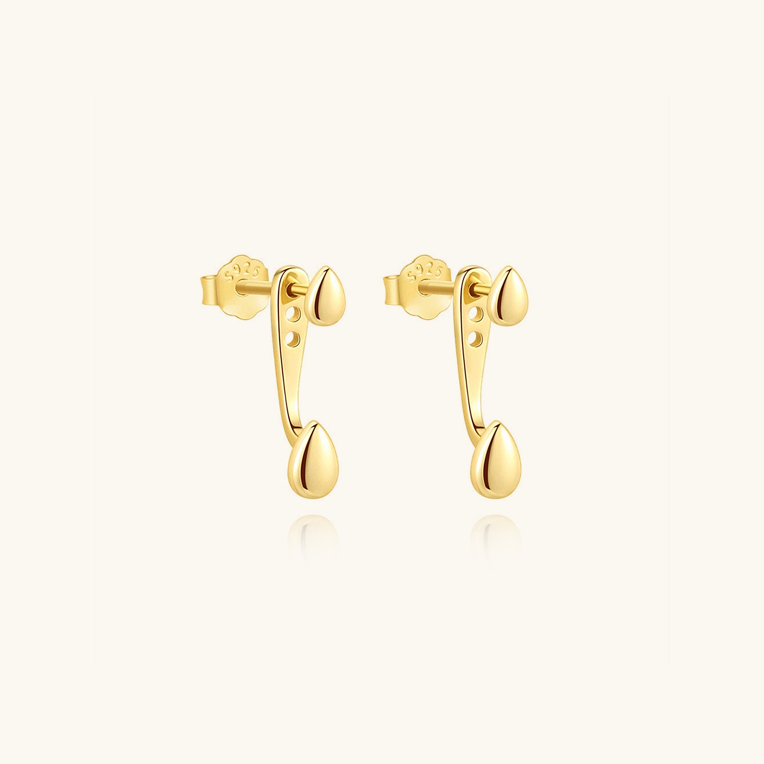 Front Back Teardrop Ear Jacket Stud Earrings - Gold