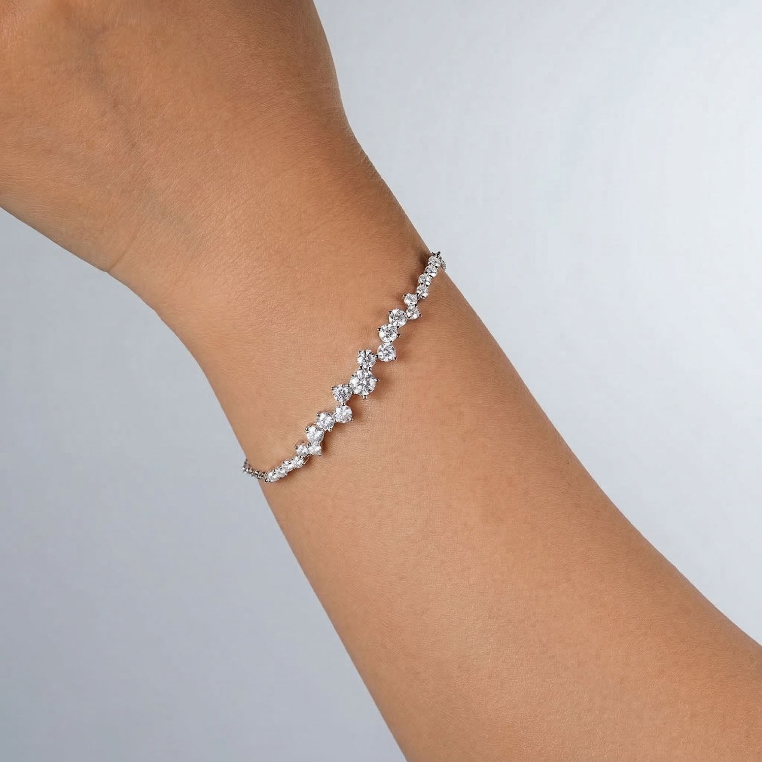 Galaxy Moissanite Double Chain Bracelet - Silver
