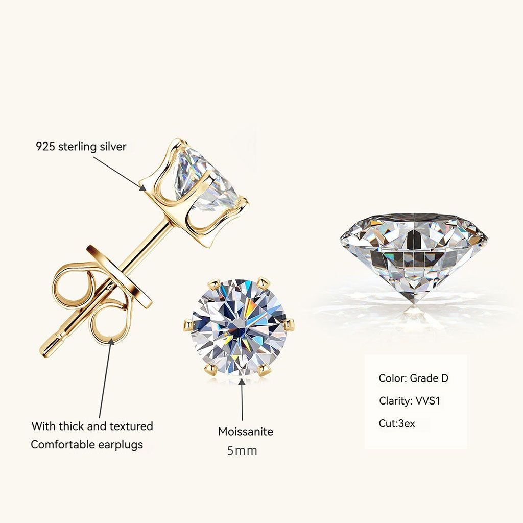 Galaxy Moissanite Solitaire Stud Earrings - Gold