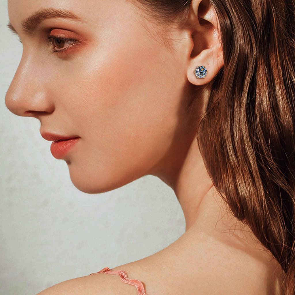 Galaxy Moissanite Solitaire Stud Earrings - Gold