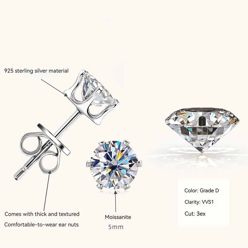 Galaxy Moissanite Solitaire Stud Earrings - Silver