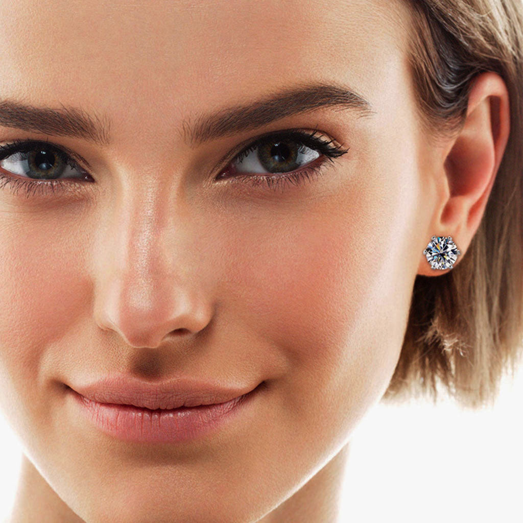 Galaxy Moissanite Solitaire Stud Earrings - Silver