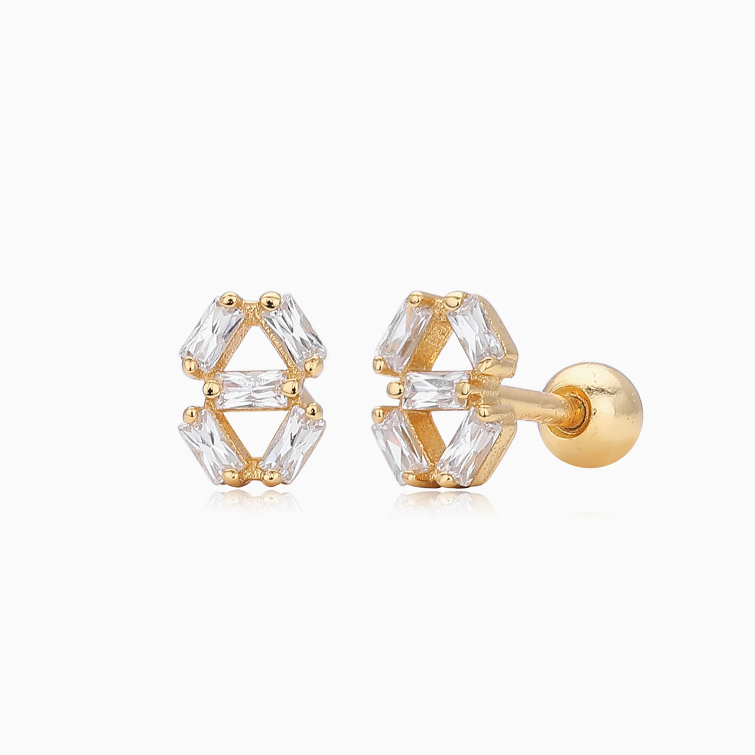 Geometric Baguette Diamond Stud Earrings - Gold