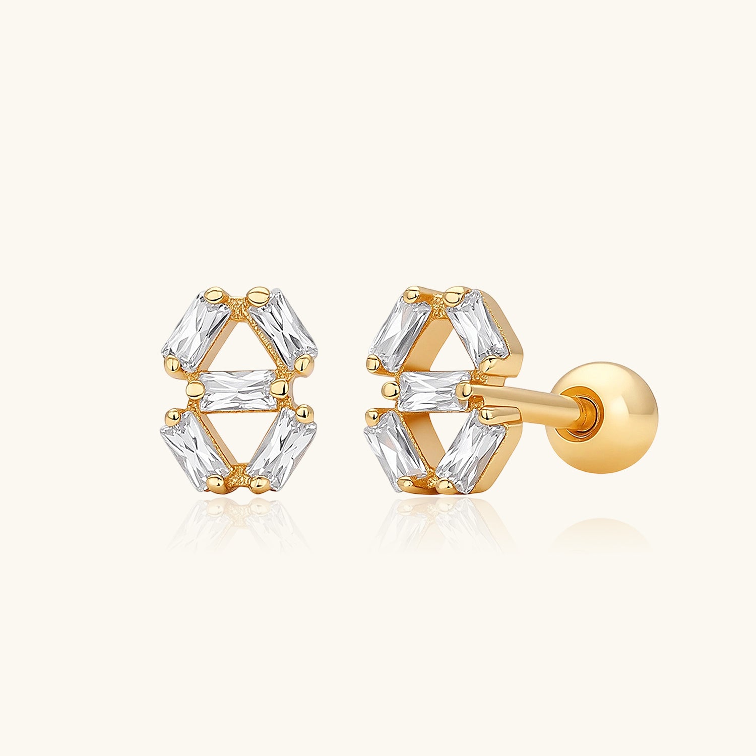 Geometric Baguette Diamond Stud Earrings - Gold