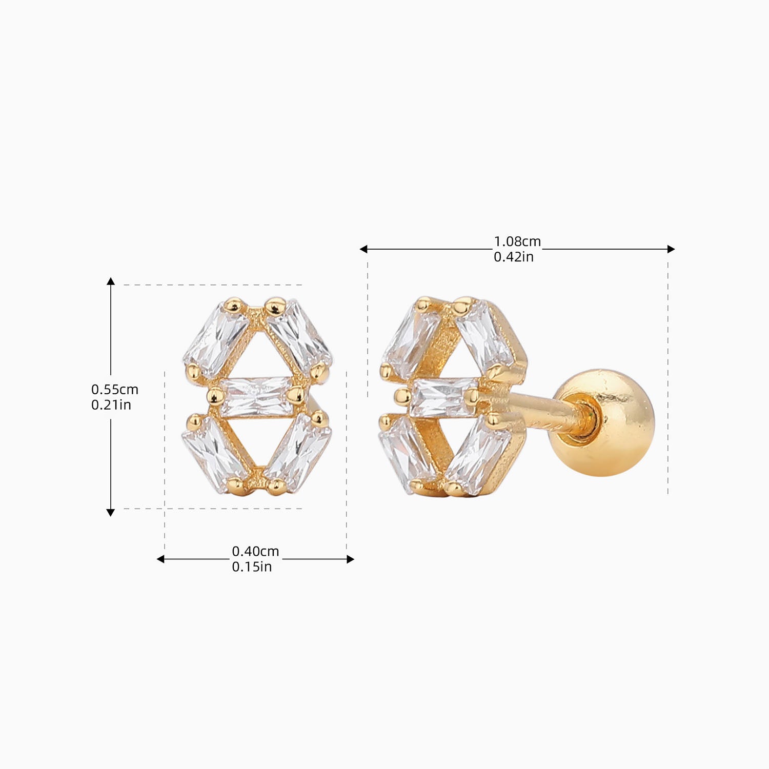 Geometric Baguette Diamond Stud Earrings - Gold