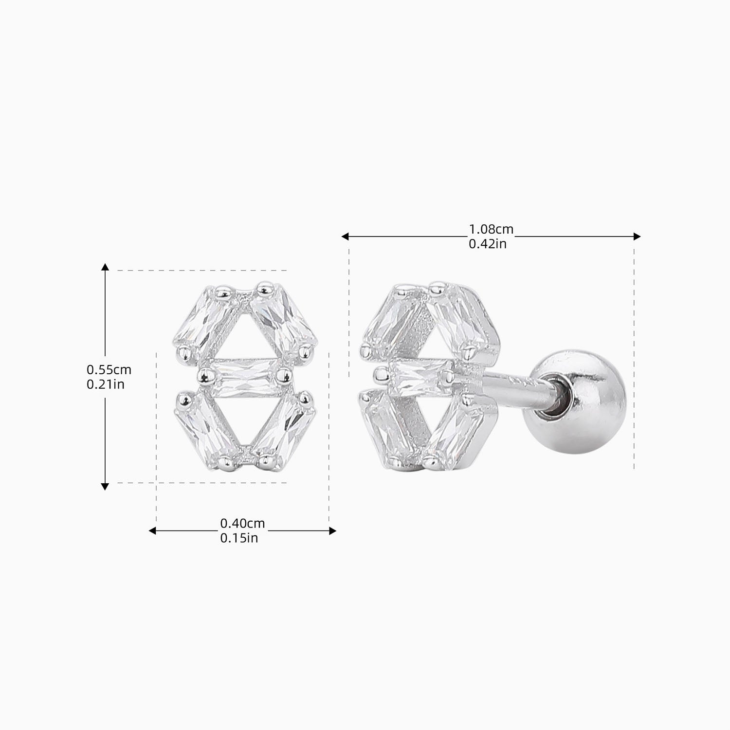 Geometric Baguette Diamond Stud Earrings - Silver