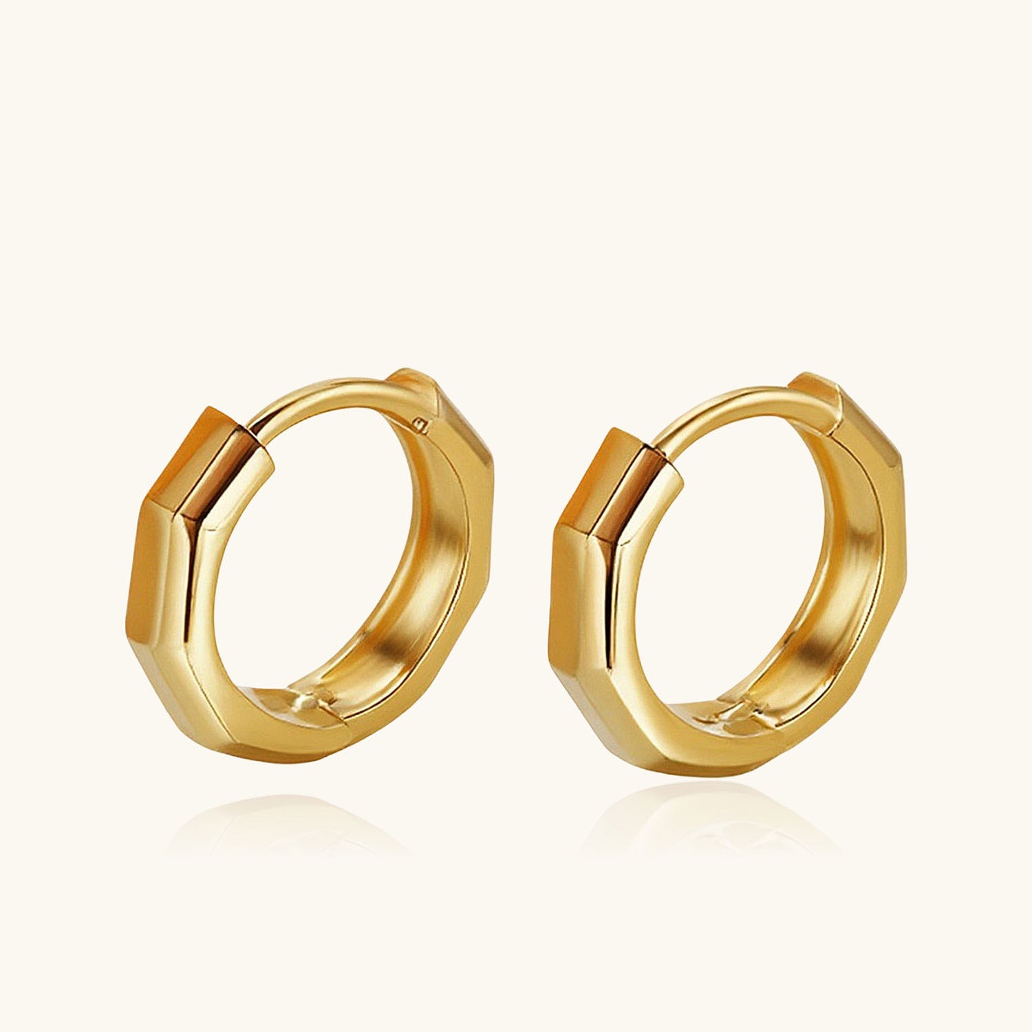 Geometric Octagon Hoop Huggie Earrings - Gold