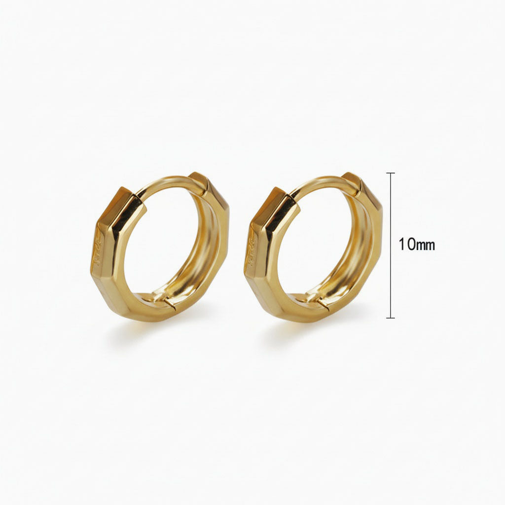 Geometric Octagon Hoop Huggie Earrings - Gold