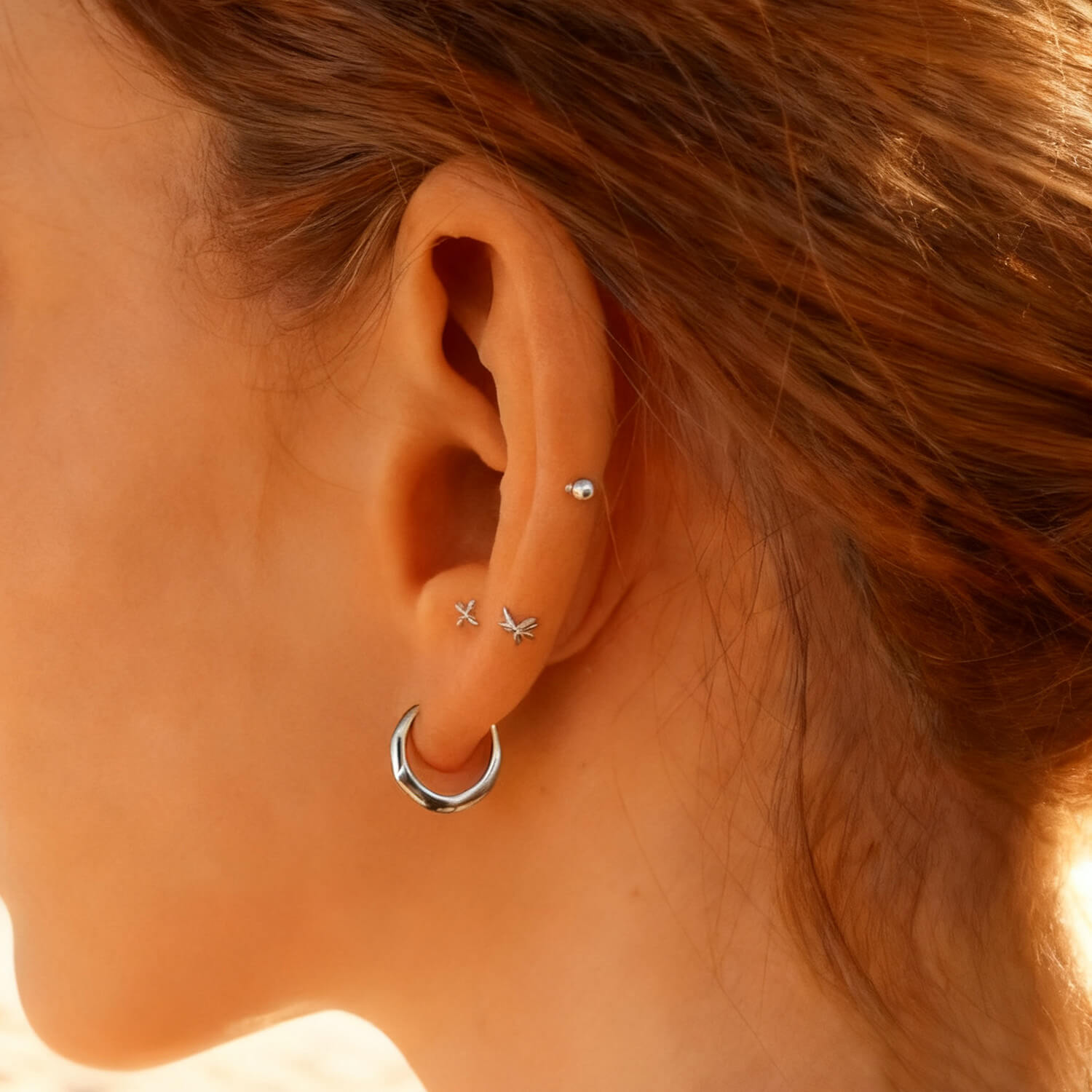 Geometric Octagon Hoop Huggie Earrings - Silver