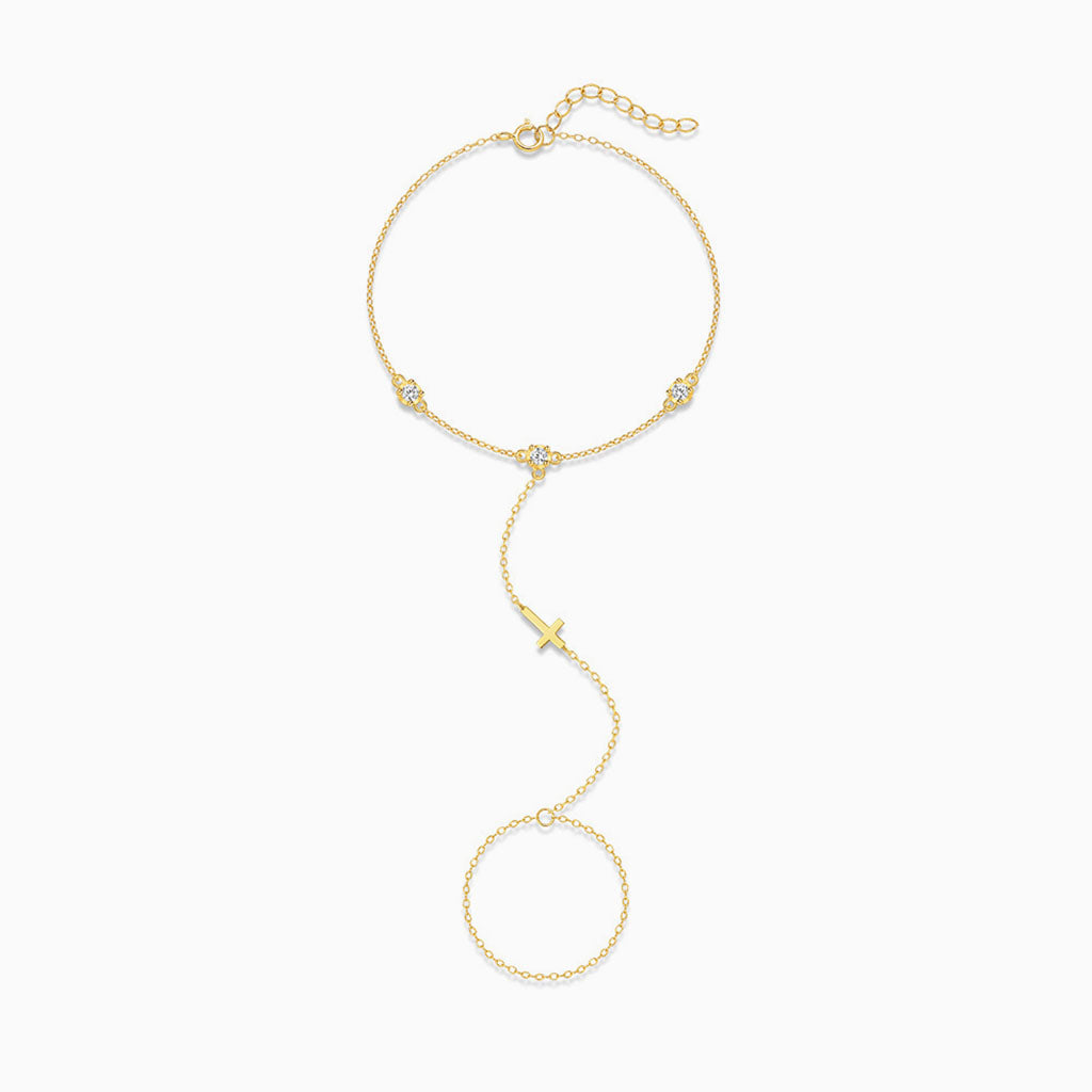 Glitter Diamond Cross Hand Chain Bracelet - Gold