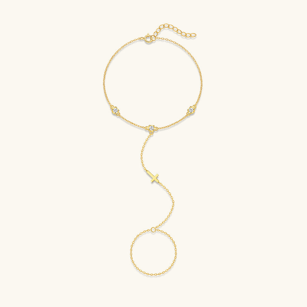 Glitter Diamond Cross Hand Chain Bracelet - Gold