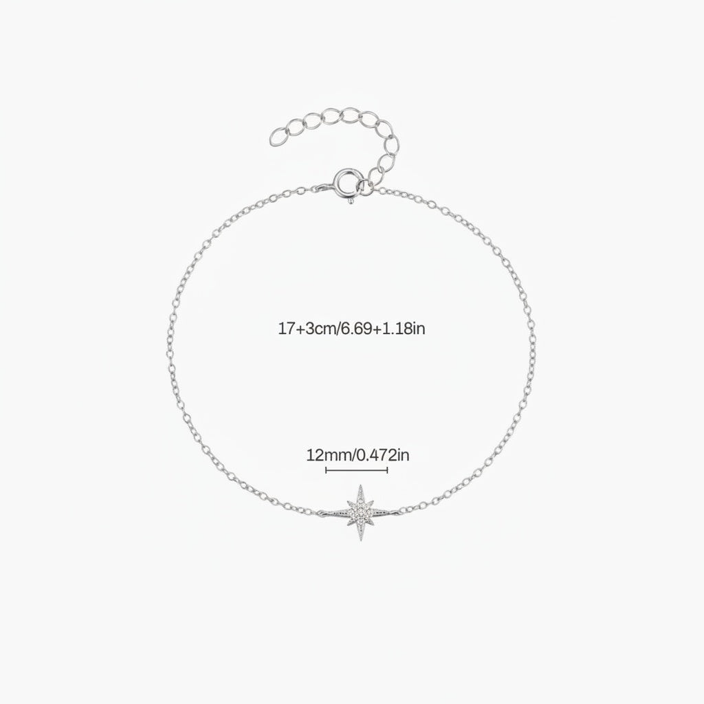 Glitter Diamond North Star Bracelet - Silver