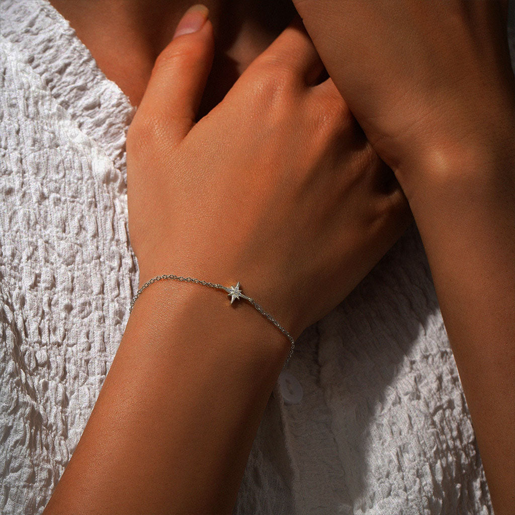 Glitter Diamond North Star Bracelet - Silver