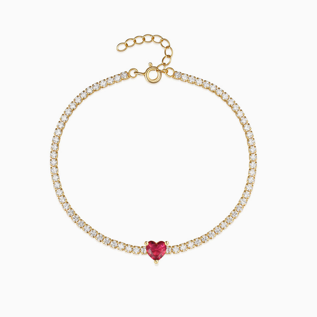 Glitter Heart Diamond Tennis Bracelet - Gold