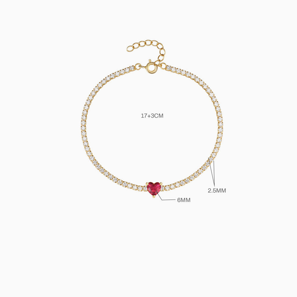 Glitter Heart Diamond Tennis Bracelet - Gold