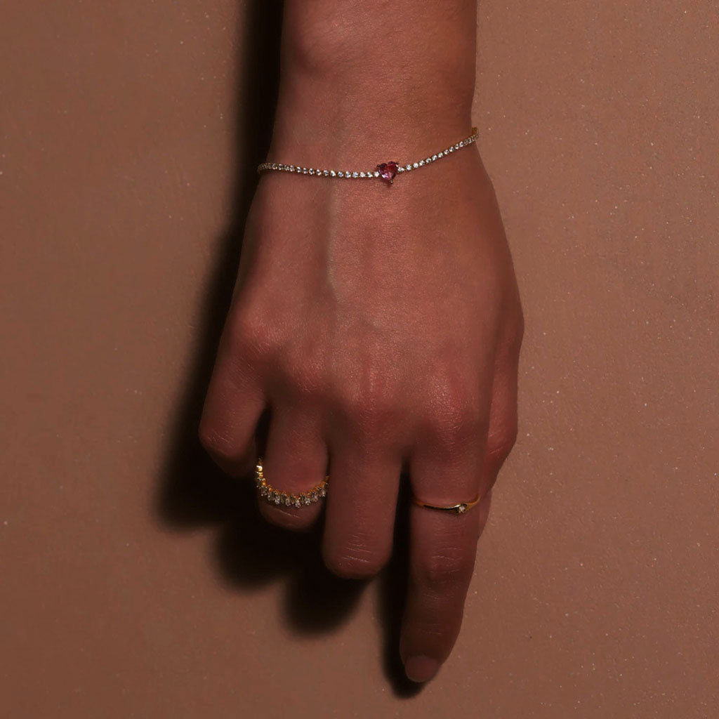 Glitter Heart Diamond Tennis Bracelet - Gold