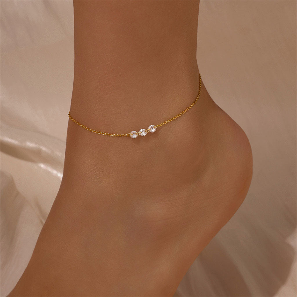 Glitter Trio Diamond Anklet - Gold