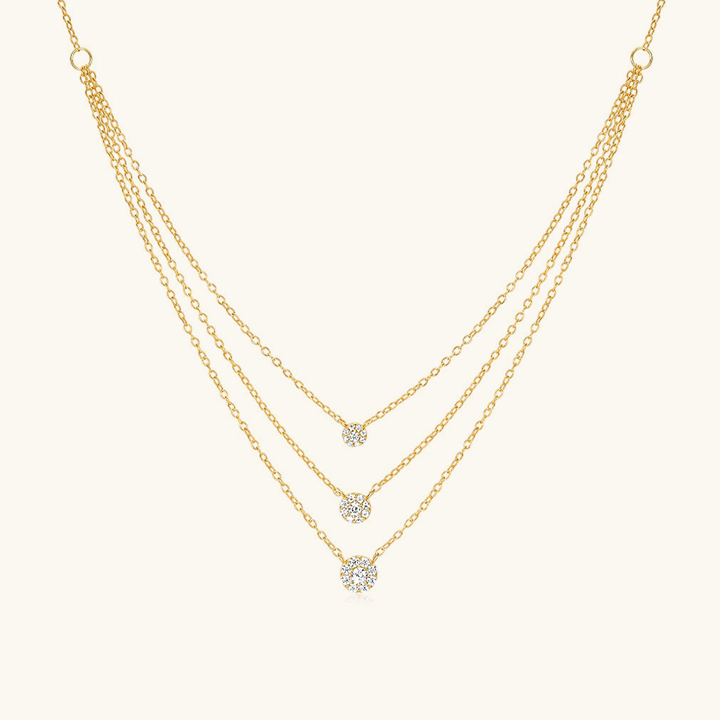 Graduated Diamond Triple Layered Necklace - Gold