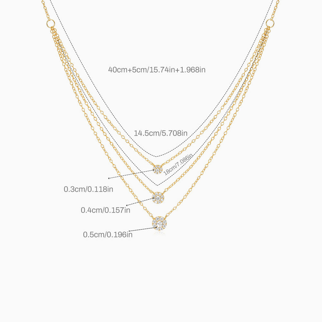 Graduated Diamond Triple Layered Necklace - Gold