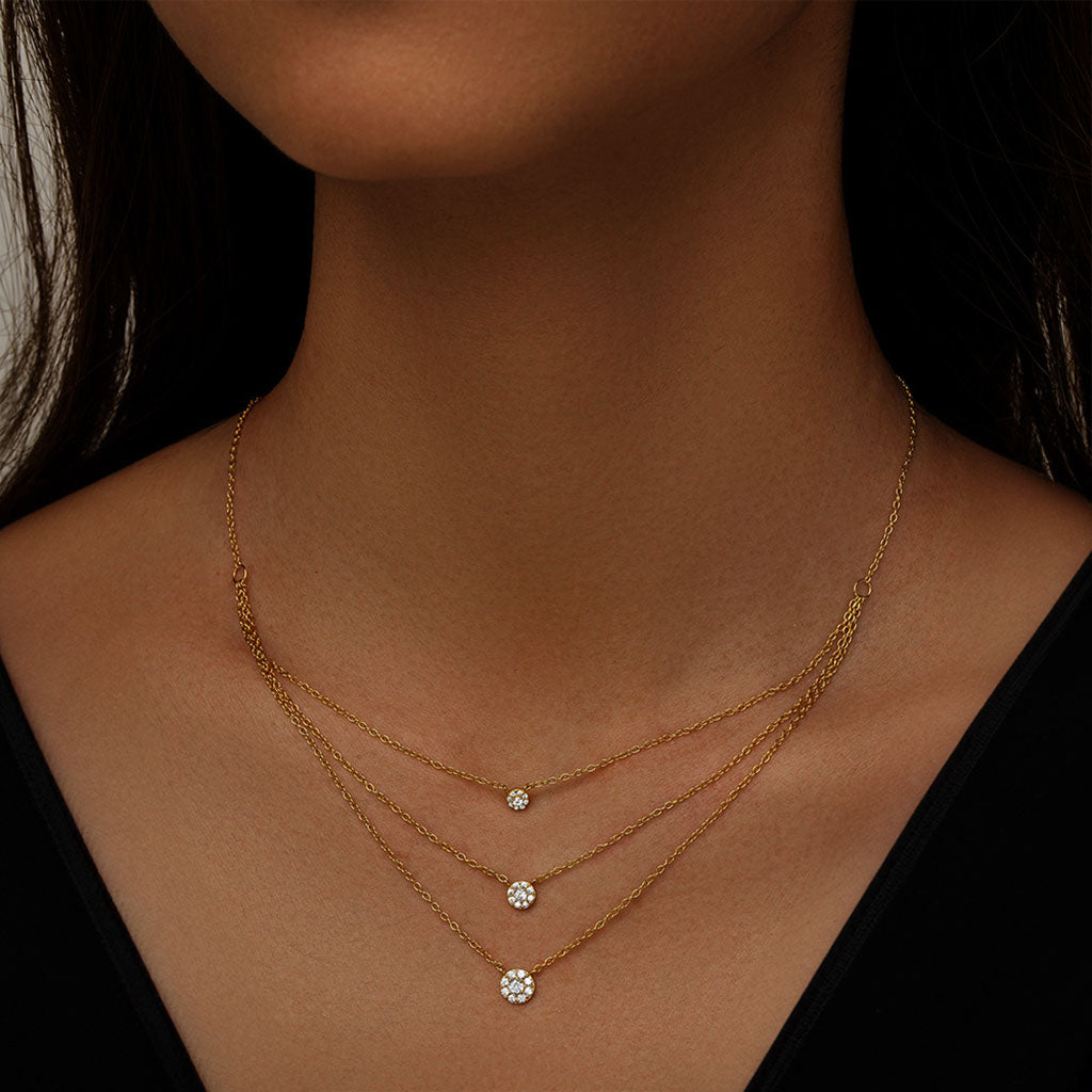Graduated Diamond Triple Layered Necklace - Gold