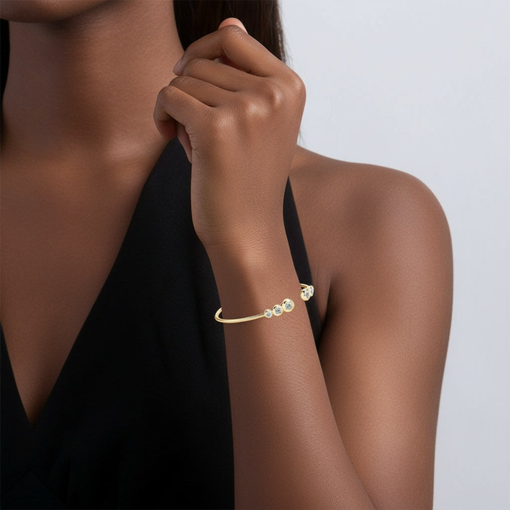 Graduated Moissanite Cuff Bracelet - Gold