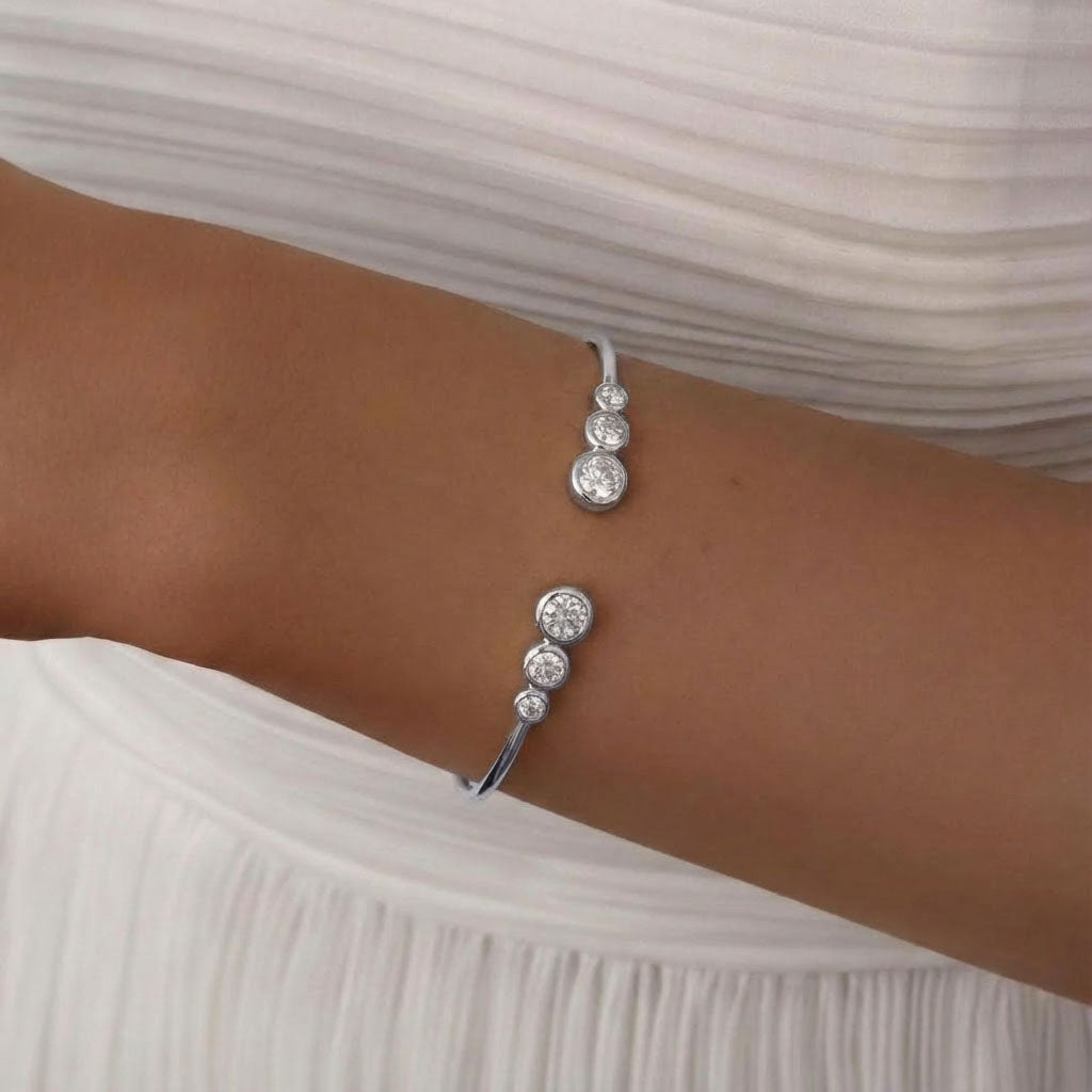 Graduated Moissanite Cuff Bracelet - Silver