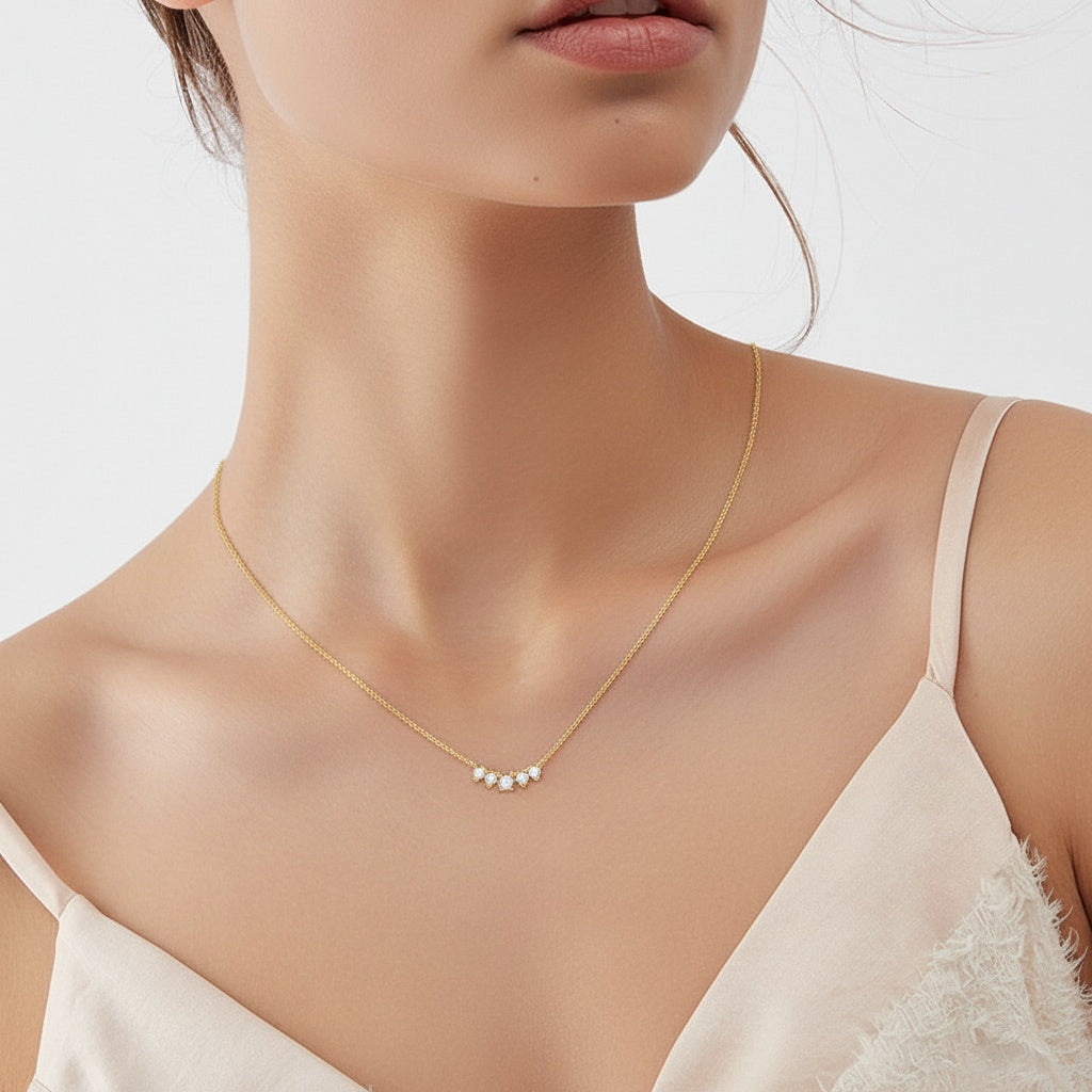 Graduated Moissanite Smile Necklace - Gold