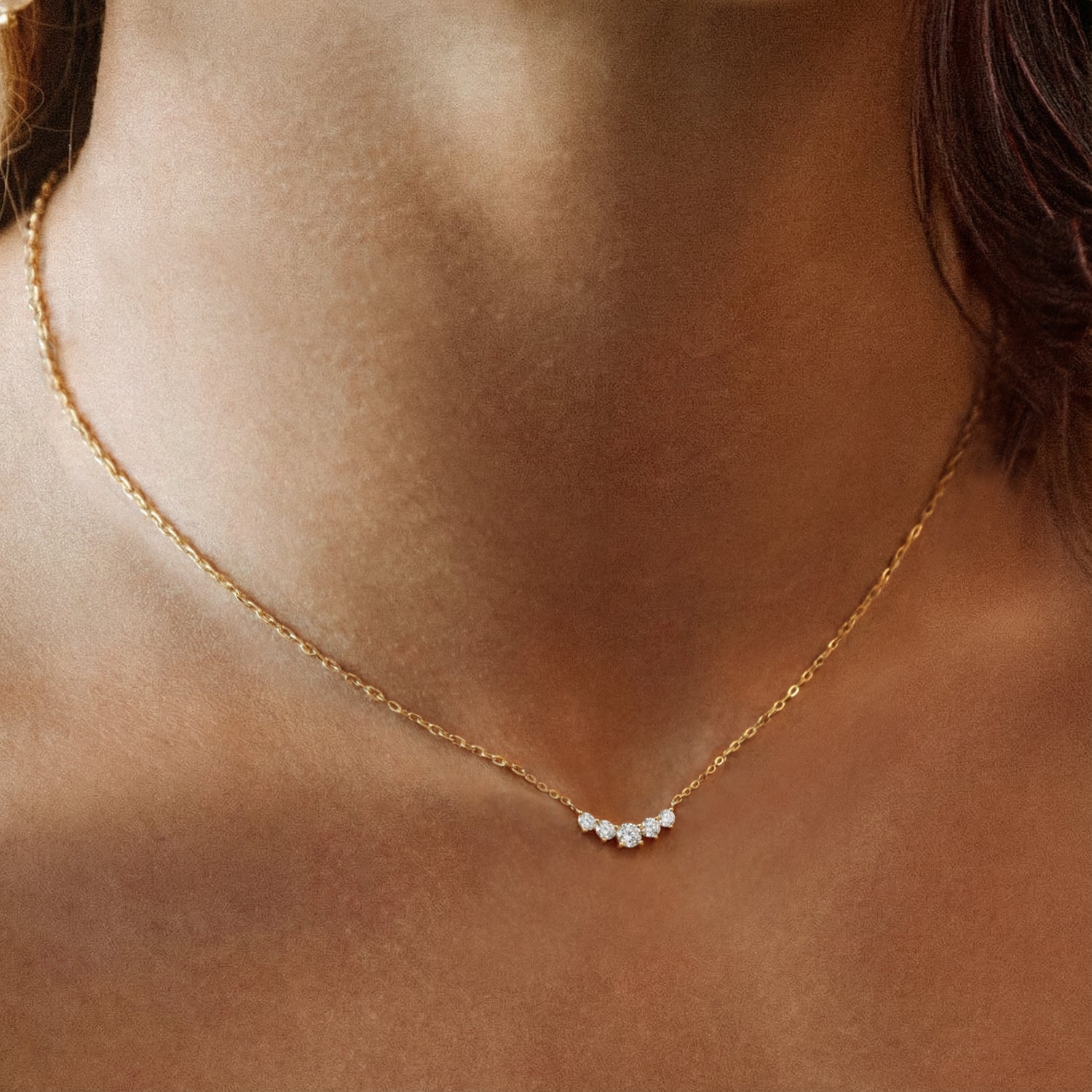 Graduated Moissanite Smile Necklace - Gold