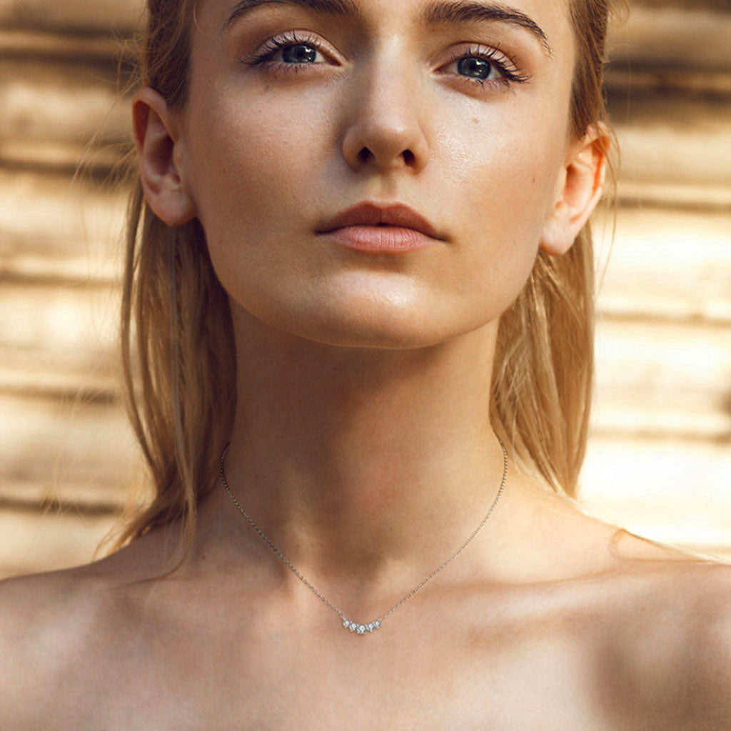 Graduated Moissanite Smile Necklace - Silver