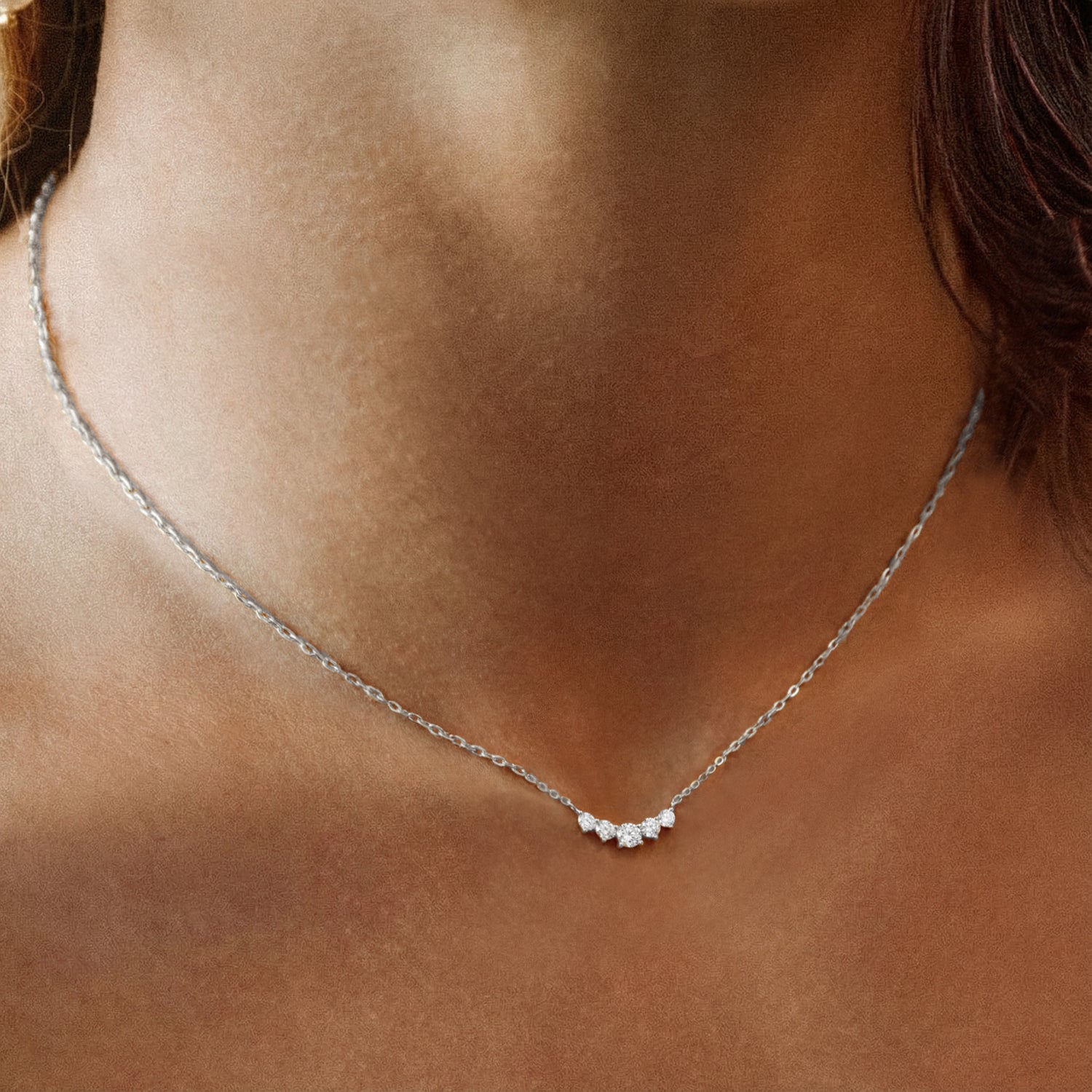 Graduated Moissanite Smile Necklace - Silver
