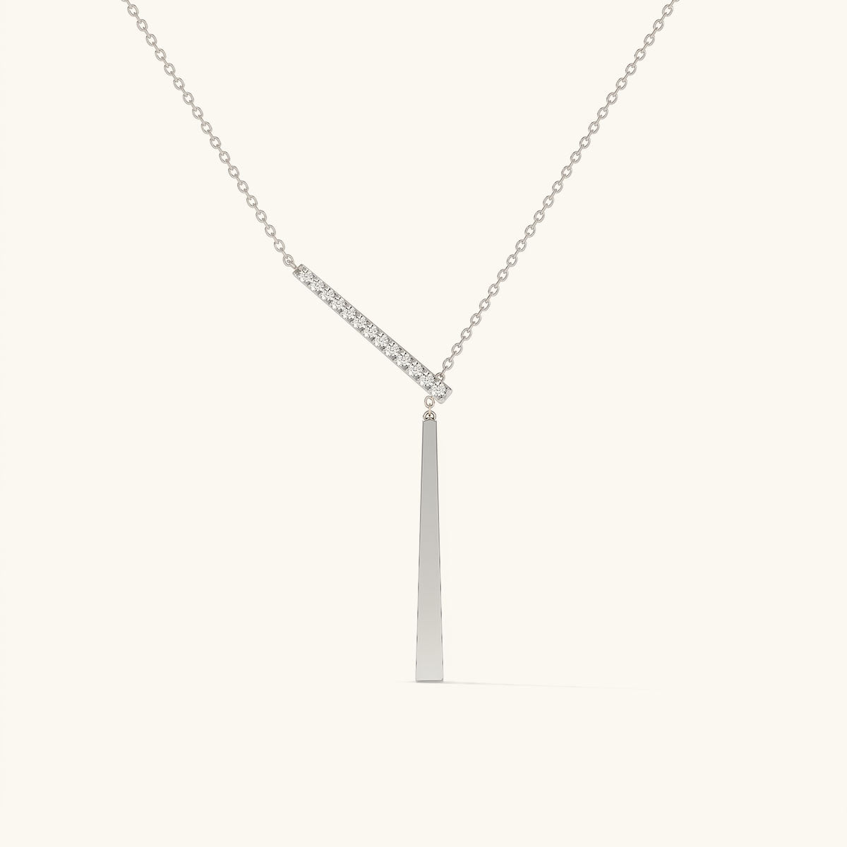 Graduated Pave Bar Lariat Necklace - Silver