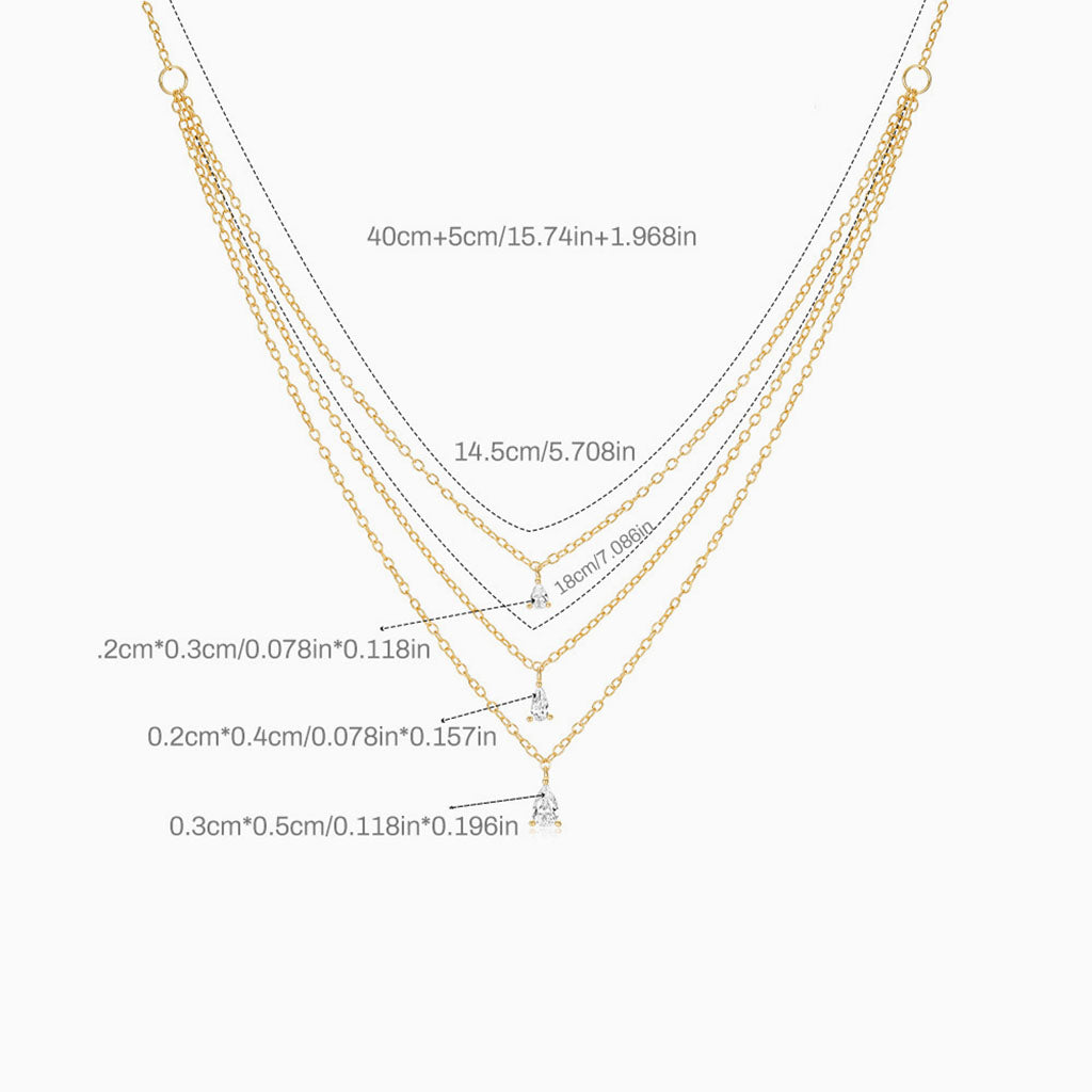 Graduated Pear Diamond Triple Layered Necklace - Gold