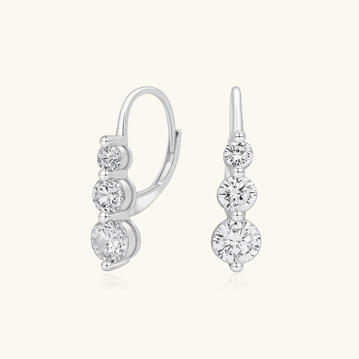 Graduated Three Stone Huggie Hoop Earrings - Silver
