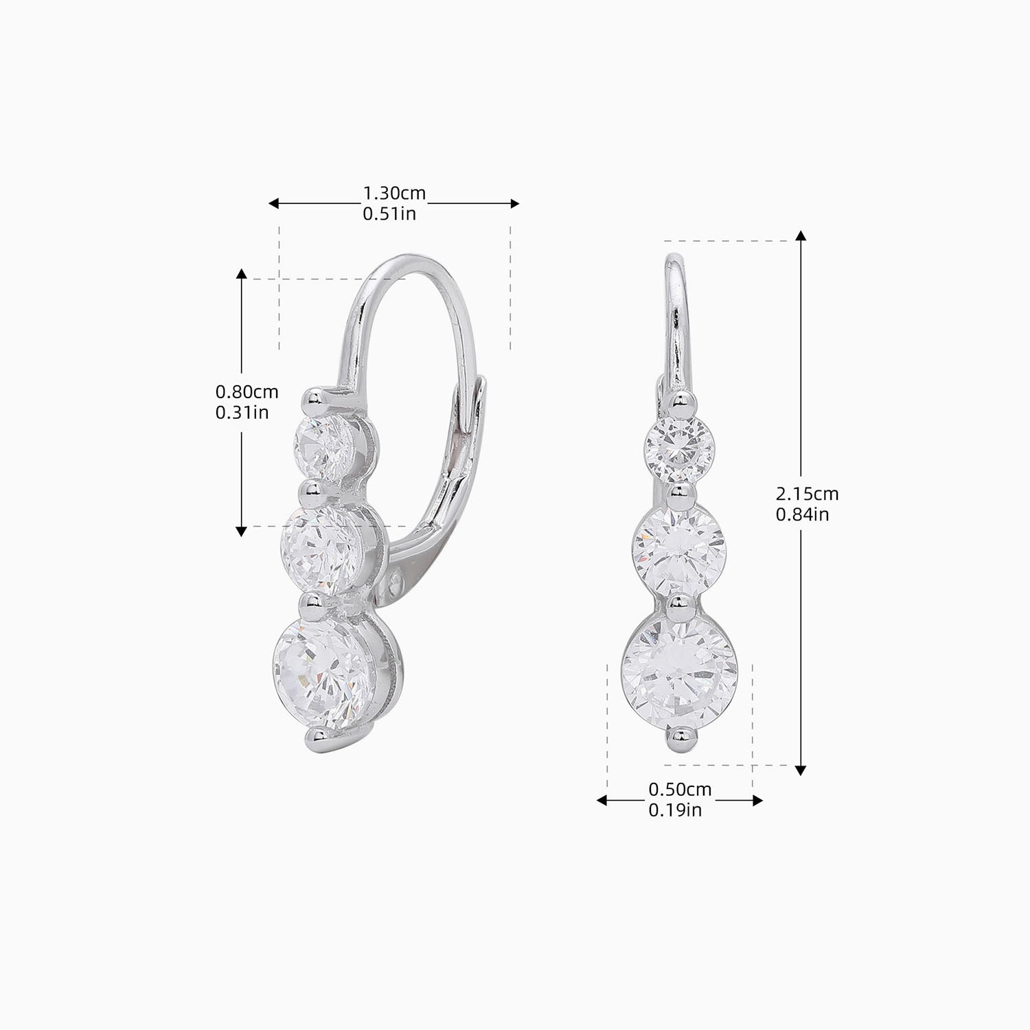 Graduated Three Stone Huggie Hoop Earrings - Silver